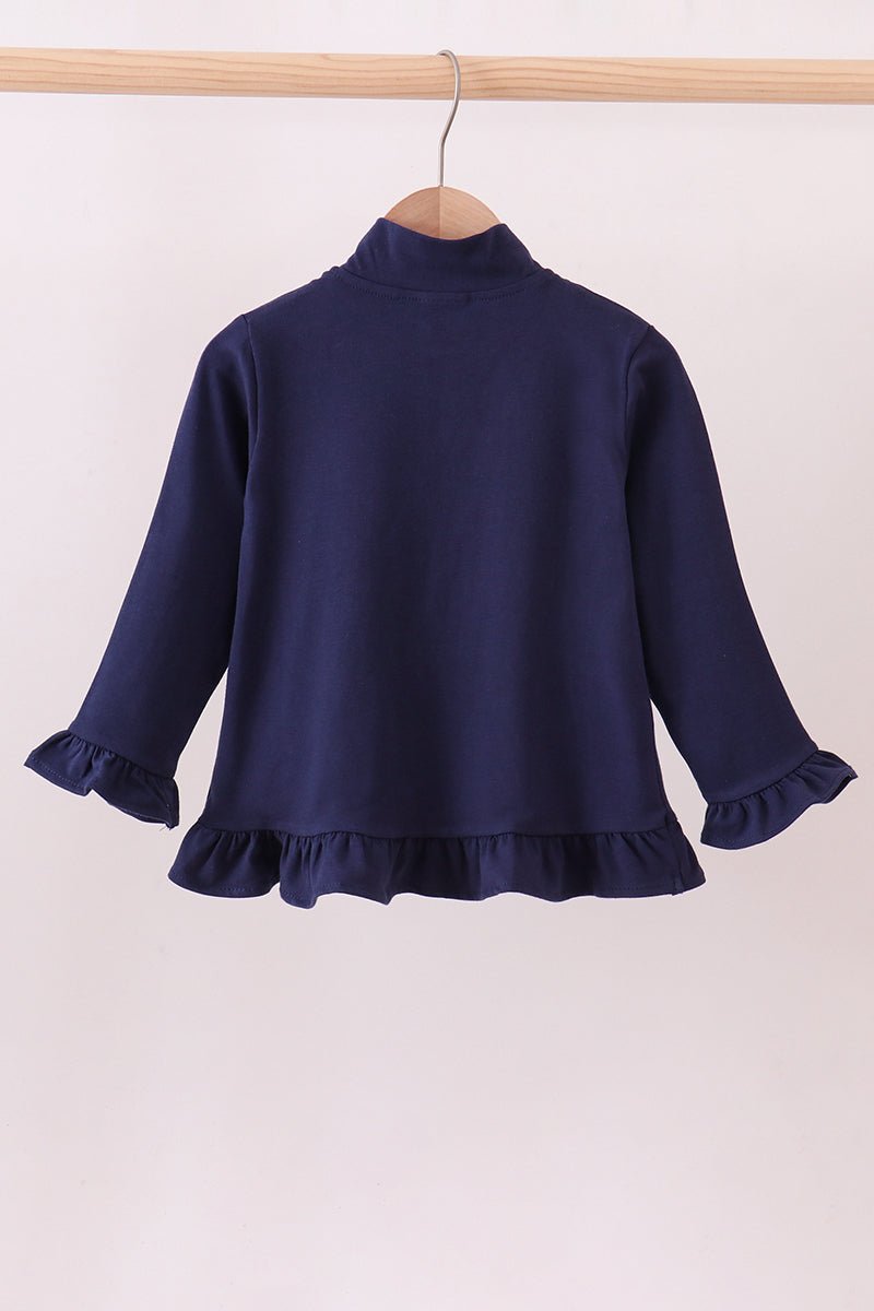Premium Navy Auburn embroidery ruffle top - Abbies Place