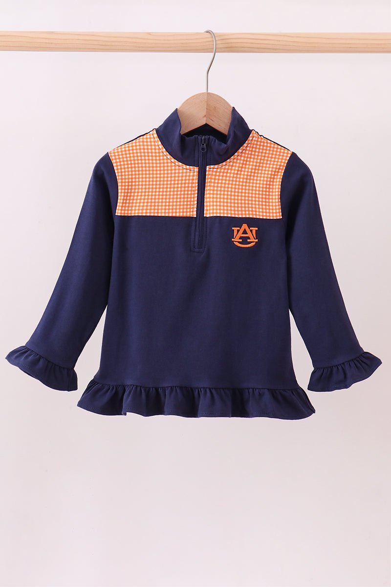 Premium Navy Auburn embroidery ruffle top - Abbies Place