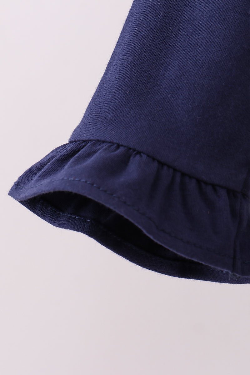 Premium Navy Auburn embroidery ruffle top - Abbies Place