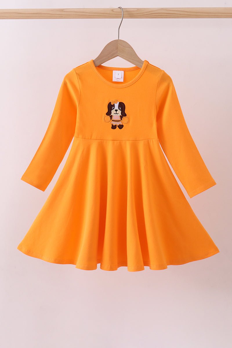 Premium Orange Tennessee puppy applique dress - Abbies Place