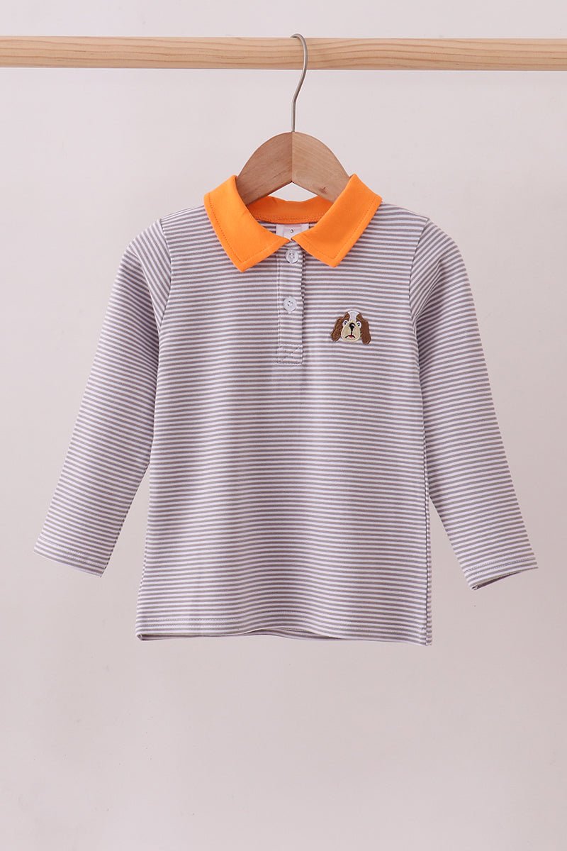 Premium Orange Tennessee stripe puppy embroidery button down shirt - Abbies Place