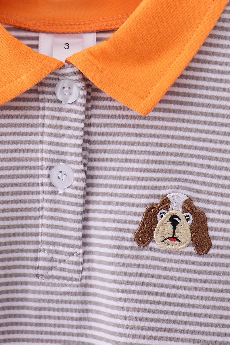 Premium Orange Tennessee stripe puppy embroidery button down shirt - Abbies Place