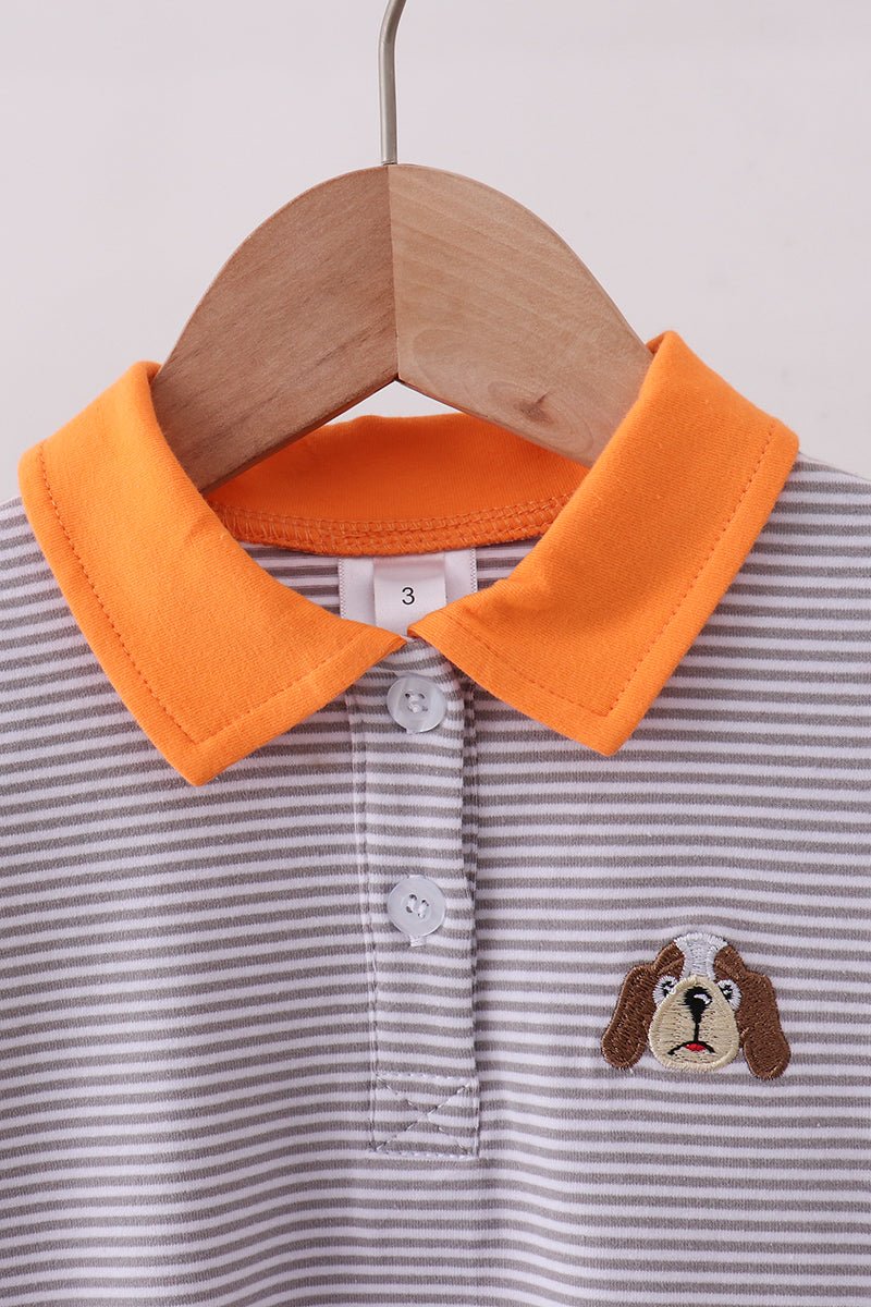 Premium Orange Tennessee stripe puppy embroidery button down shirt - Abbies Place