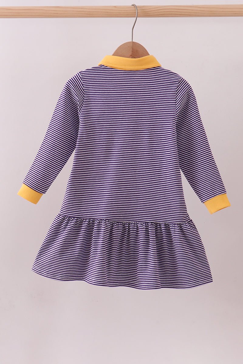 Premium Purple LSU stripe tiger embroidery dress - Abbies Place