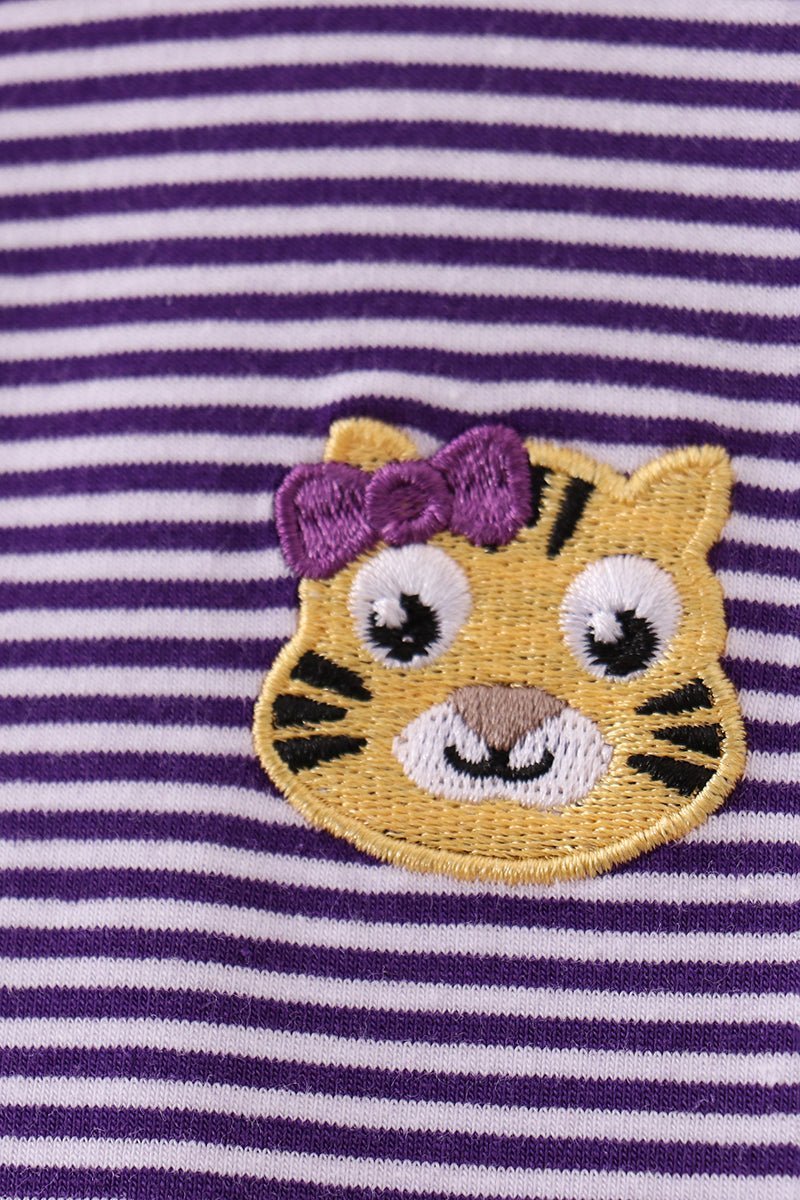 Premium Purple LSU stripe tiger embroidery dress - Abbies Place