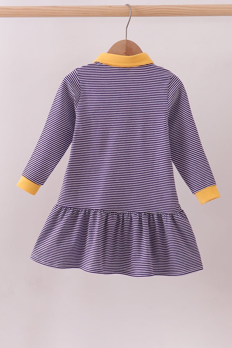 Premium Purple LSU stripe tiger embroidery dress - Abbies Place