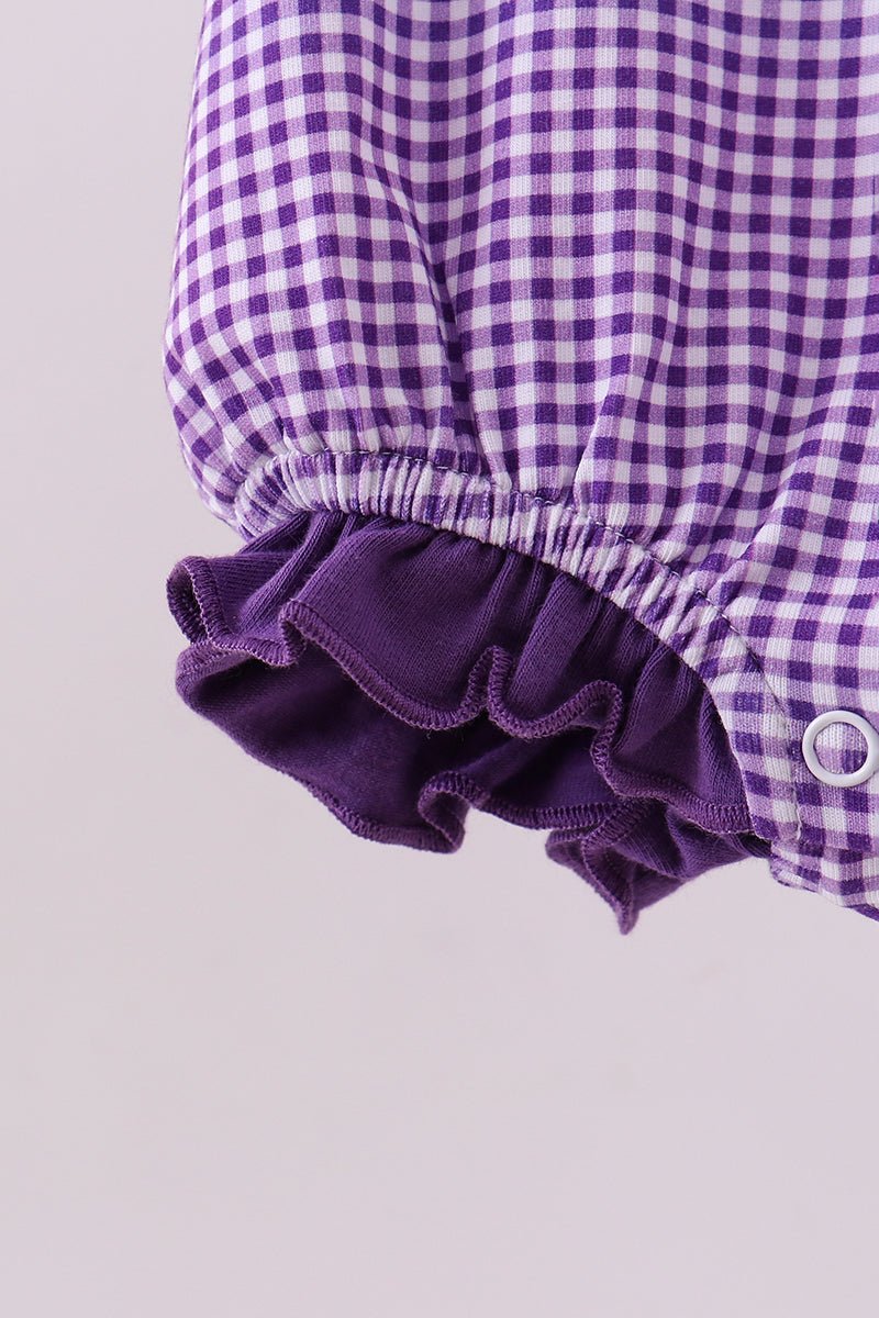 Premium Purple LSU tiger embroidery gingham ruffle bubble - Abbies Place