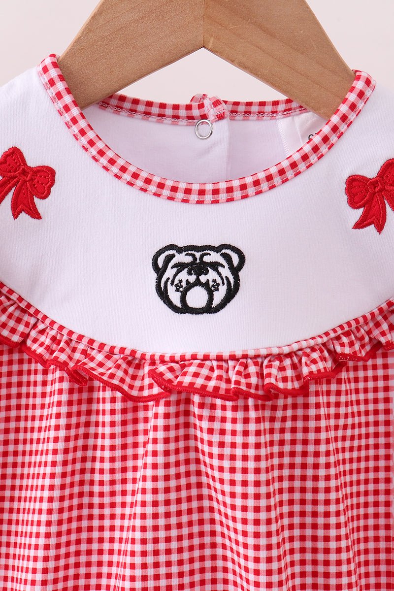 Premium Red Georgia bulldog bow embroidery bubble - Abbies Place