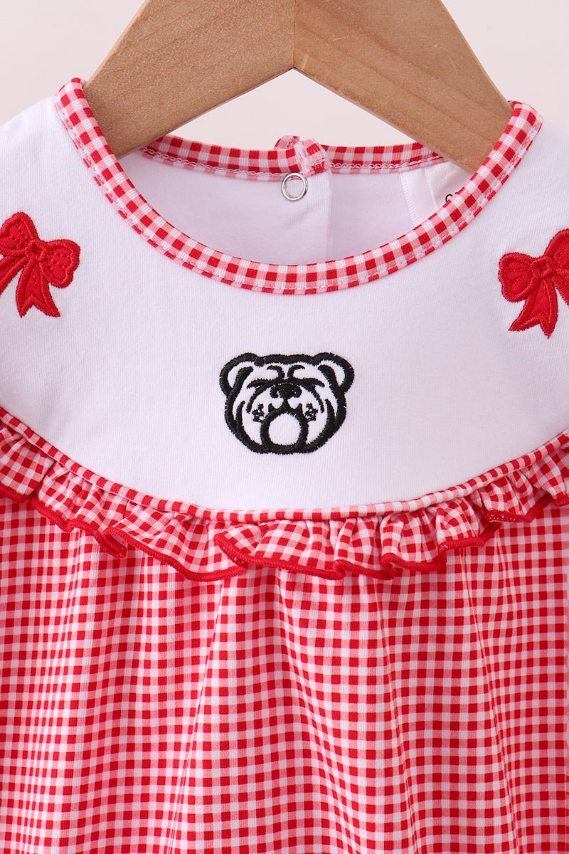 Premium Red Georgia bulldog bow embroidery bubble - Abbies Place