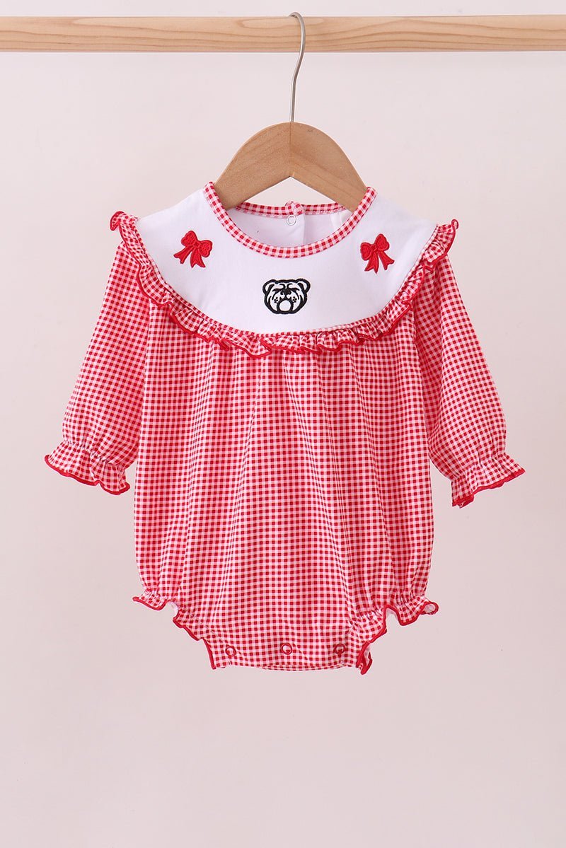 Premium Red Georgia bulldog bow embroidery bubble - Abbies Place