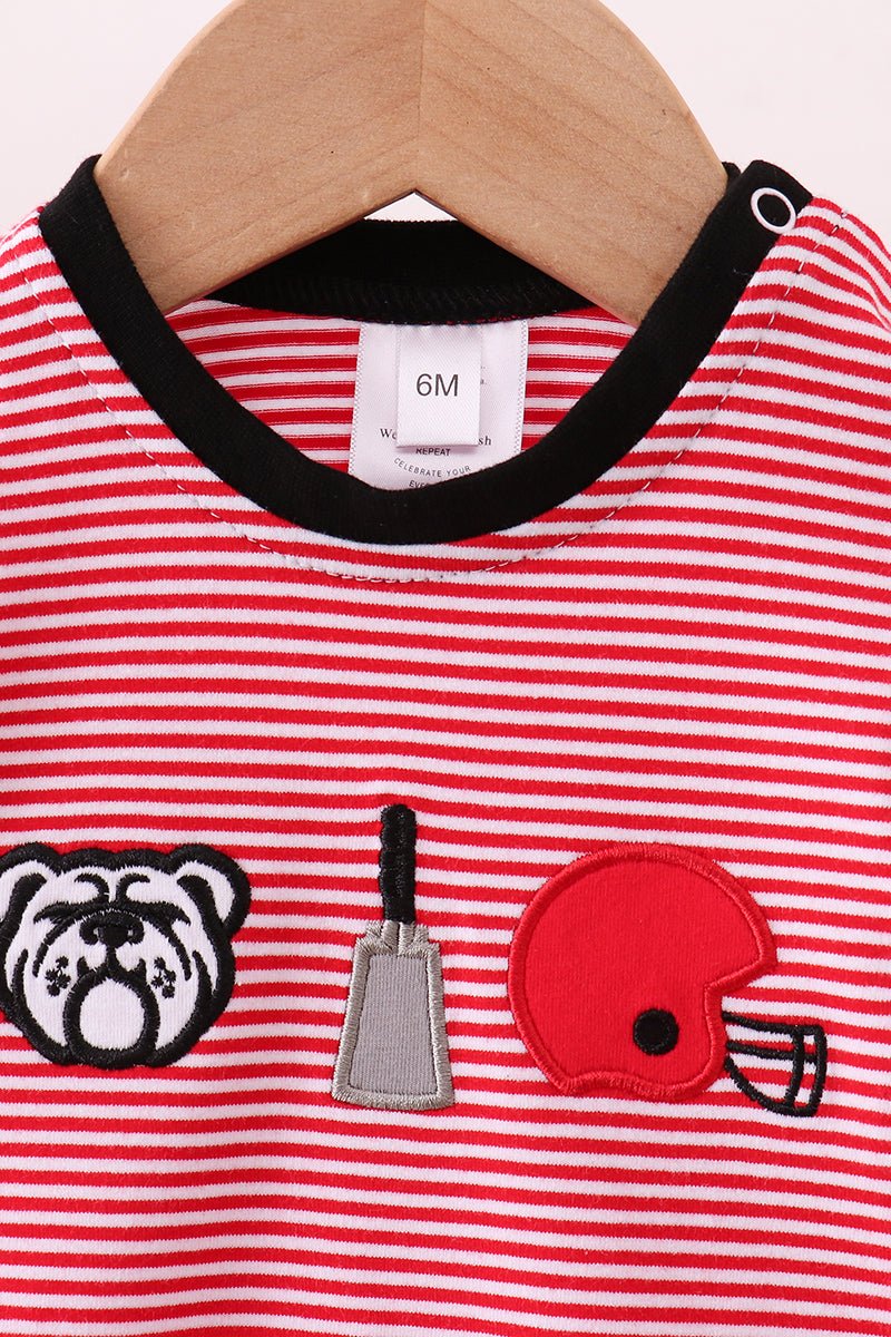Premium Red Georgia stripe bulldog romper - Abbies Place