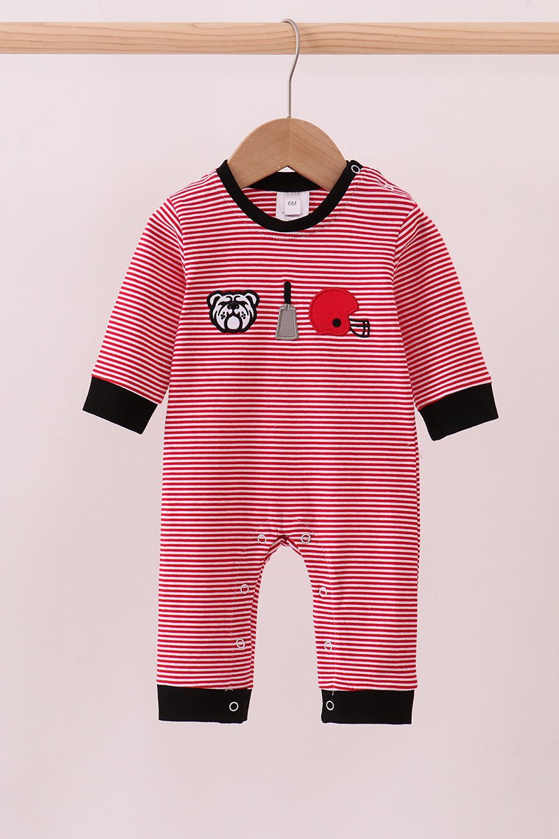 Premium Red Georgia stripe bulldog romper - Abbies Place