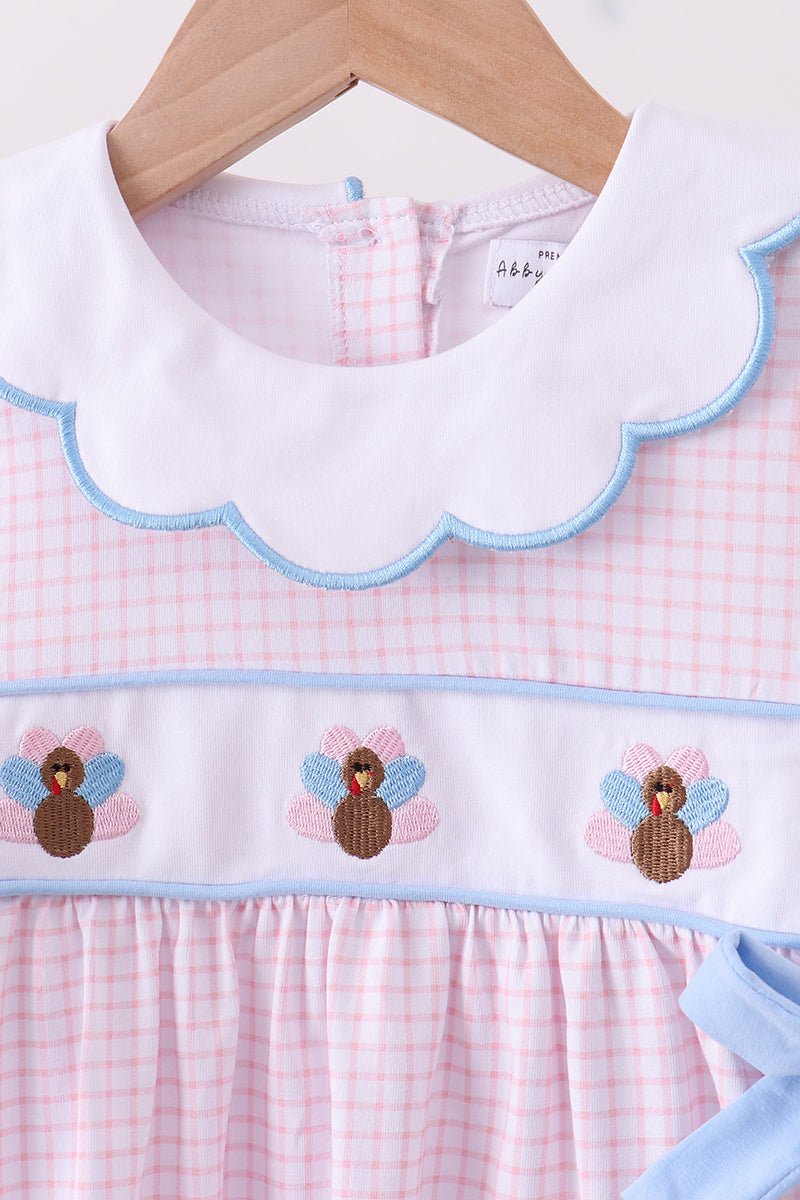 Premium turkey embroidery gingham pants set - Abbies Place