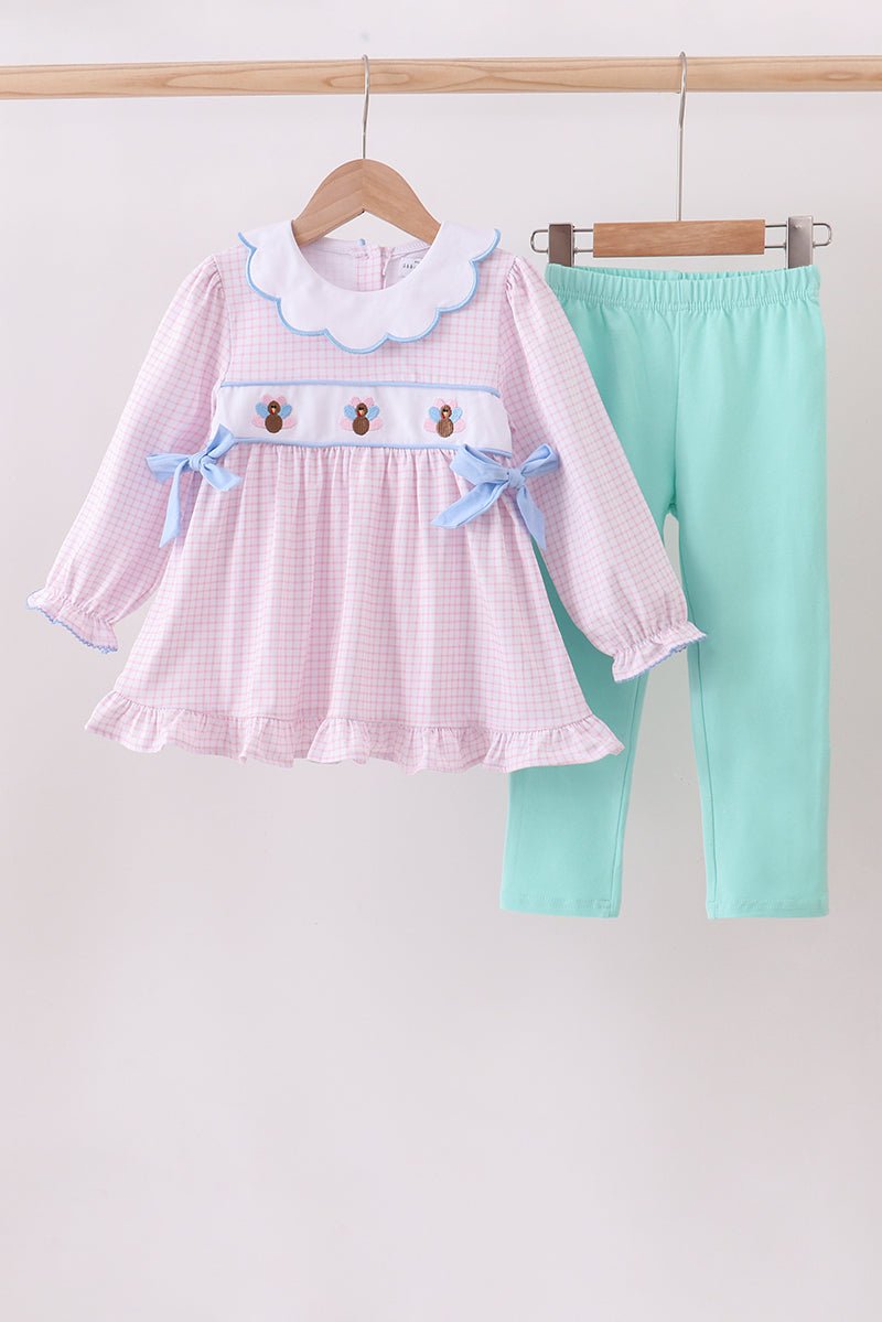 Premium turkey embroidery gingham pants set - Abbies Place