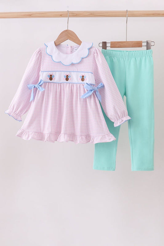 Premium turkey embroidery gingham pants set - Abbies Place