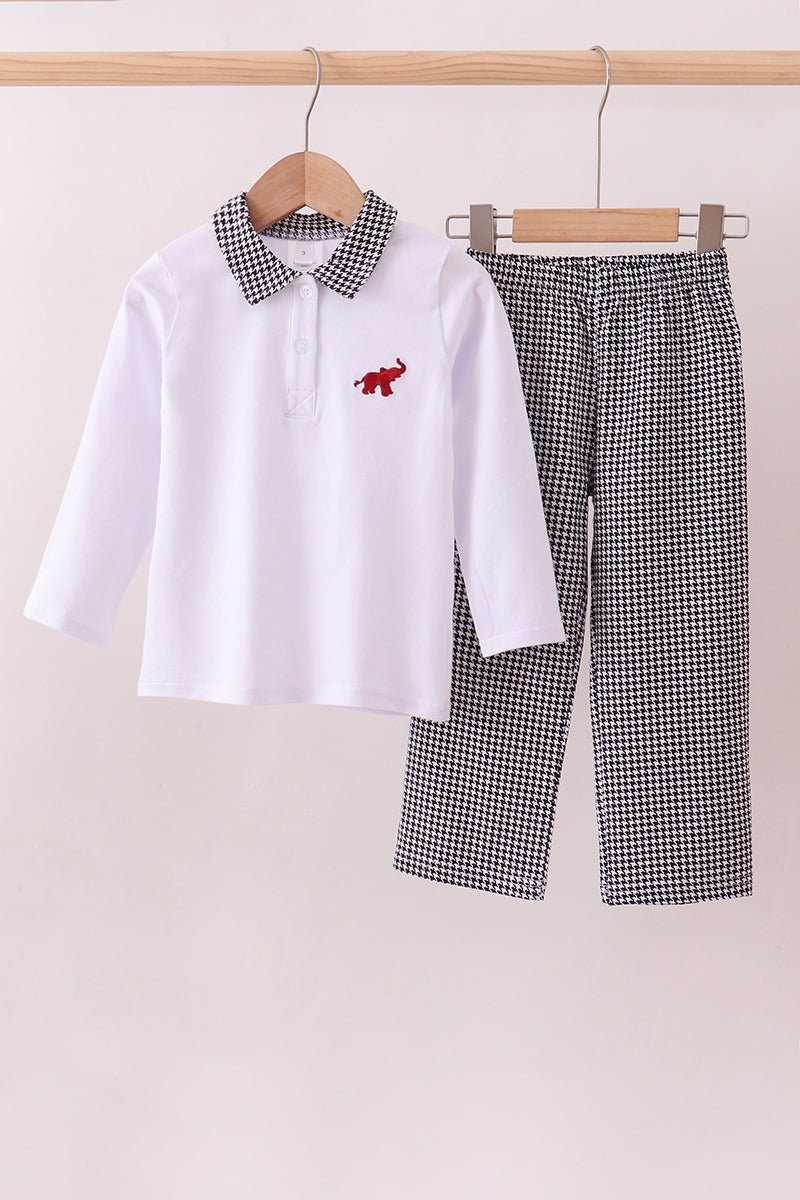 Premium White Alabama elephant embroidery pants set - Abbies Place