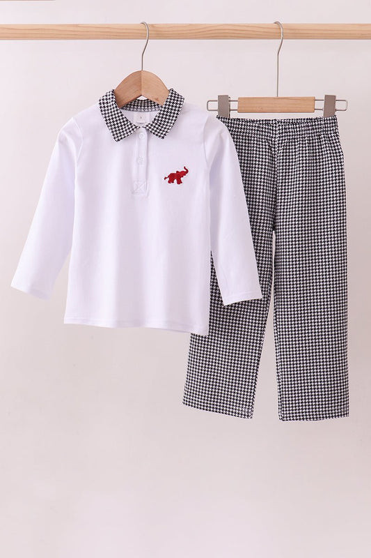 Premium White Alabama elephant embroidery pants set - Abbies Place