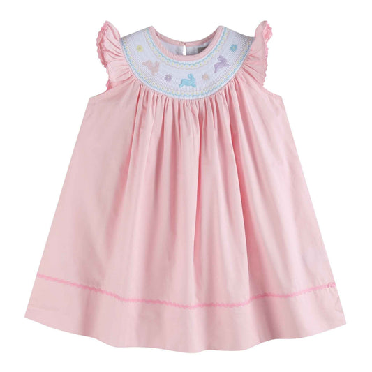 Pretty Pink Easter Bunny Smocked Bishop Dress - Abbies Place