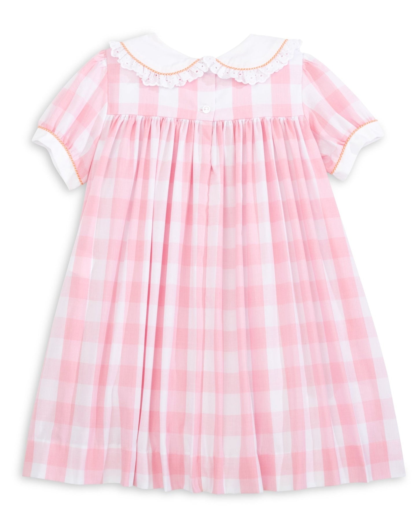 Proper Pumpkins Pink Gingham A-Line Dress with Pumpkin Embroidery - Abbies Place