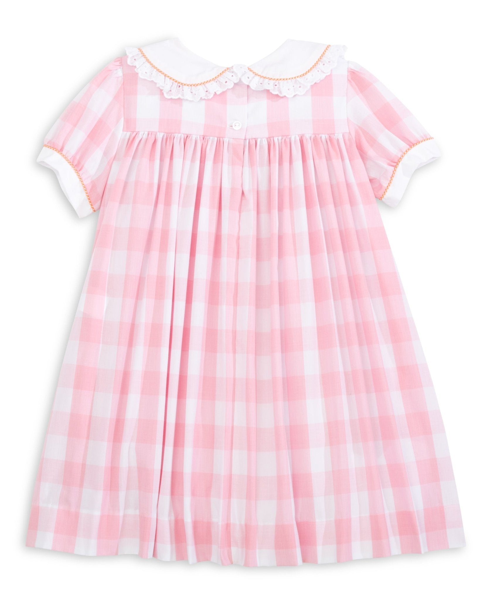 Proper Pumpkins Pink Gingham A-Line Dress with Pumpkin Embroidery - Abbies Place