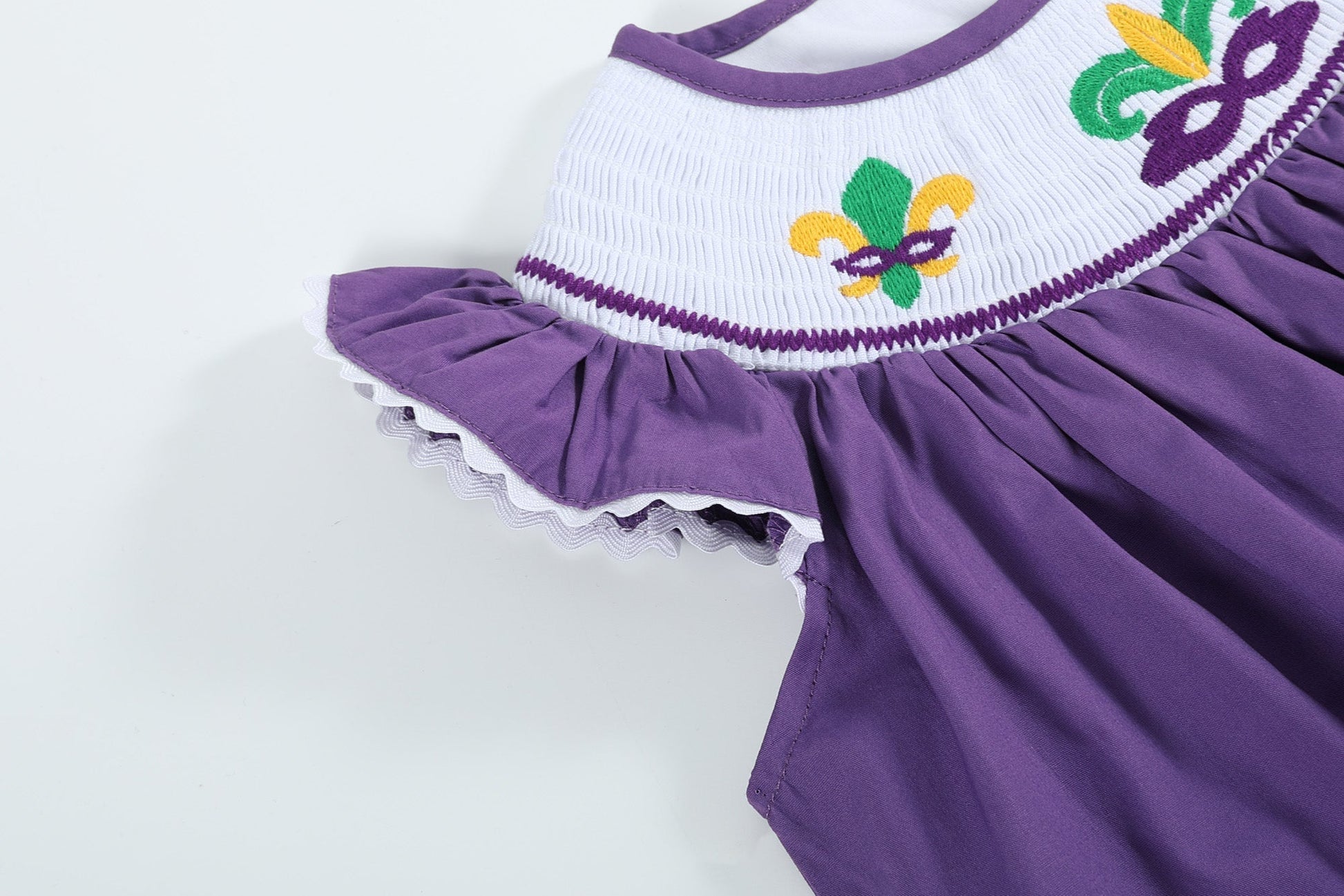 Purple and Gingham Mardi Gras Smocked Bishop Dress - Abbies Place
