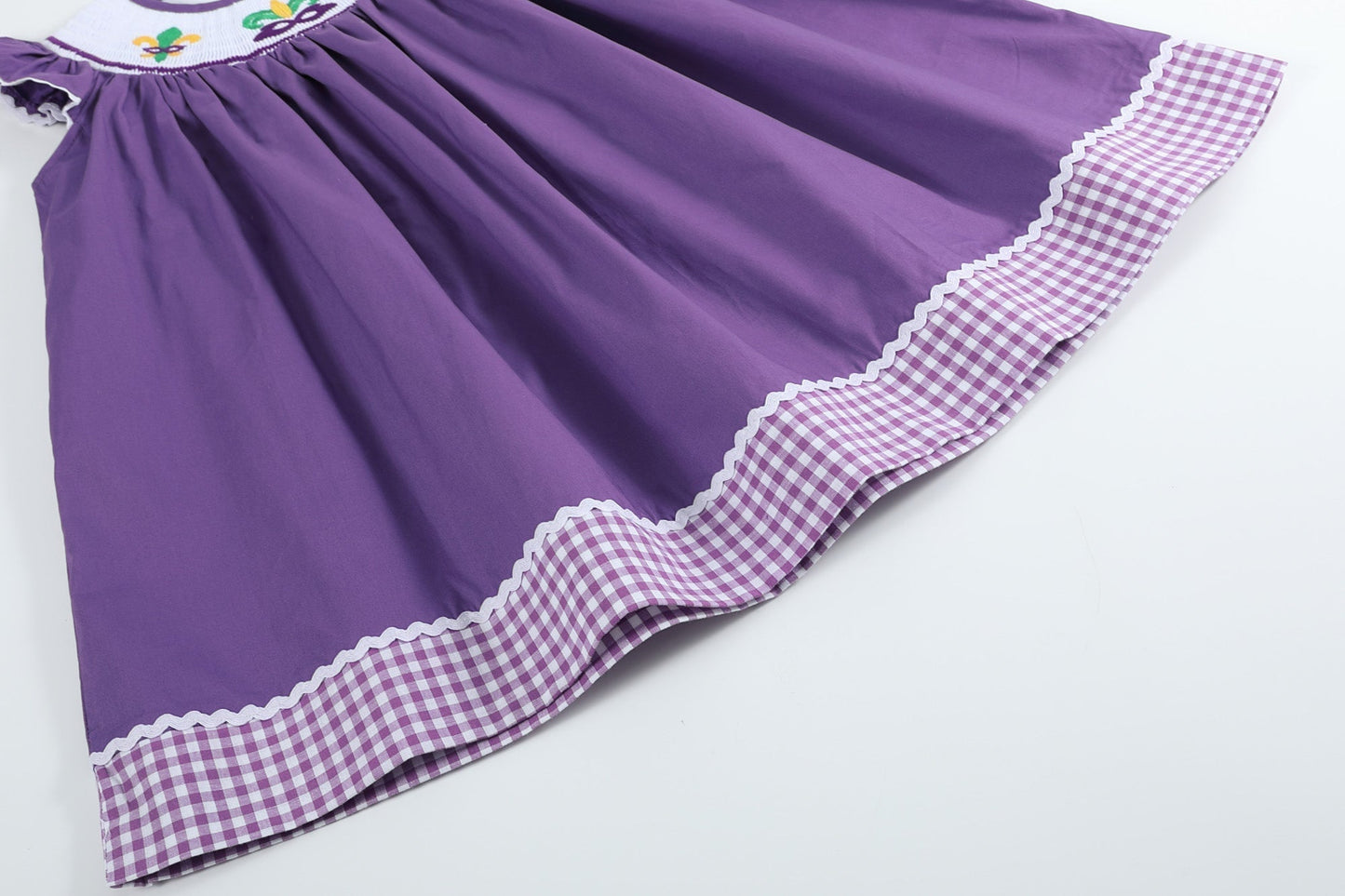 Purple and Gingham Mardi Gras Smocked Bishop Dress - Abbies Place