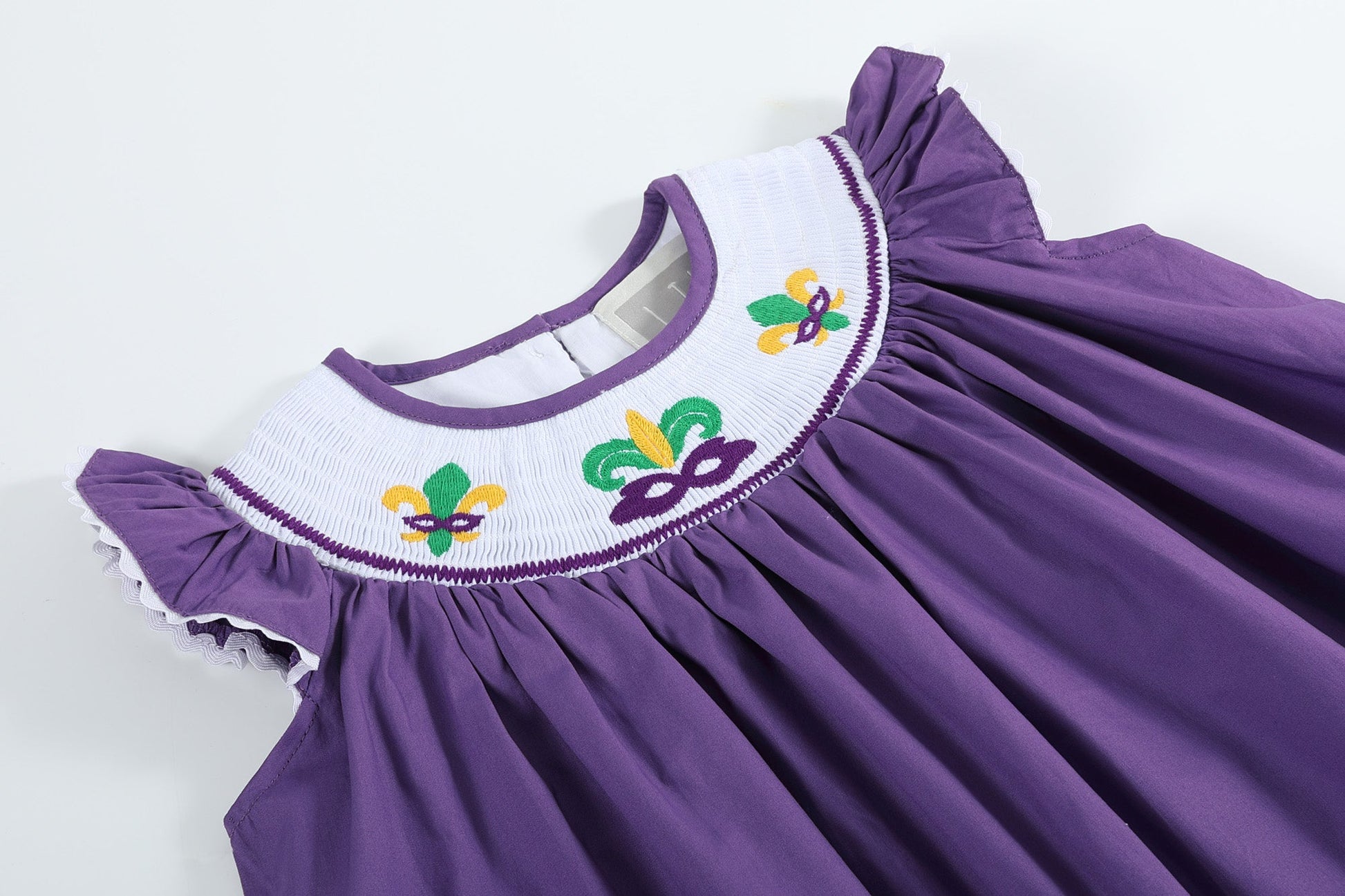 Purple and Gingham Mardi Gras Smocked Bishop Dress - Abbies Place