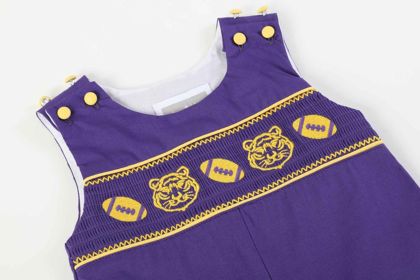 Purple and Gold Football and Tiger Smocked Overalls - Abbies Place