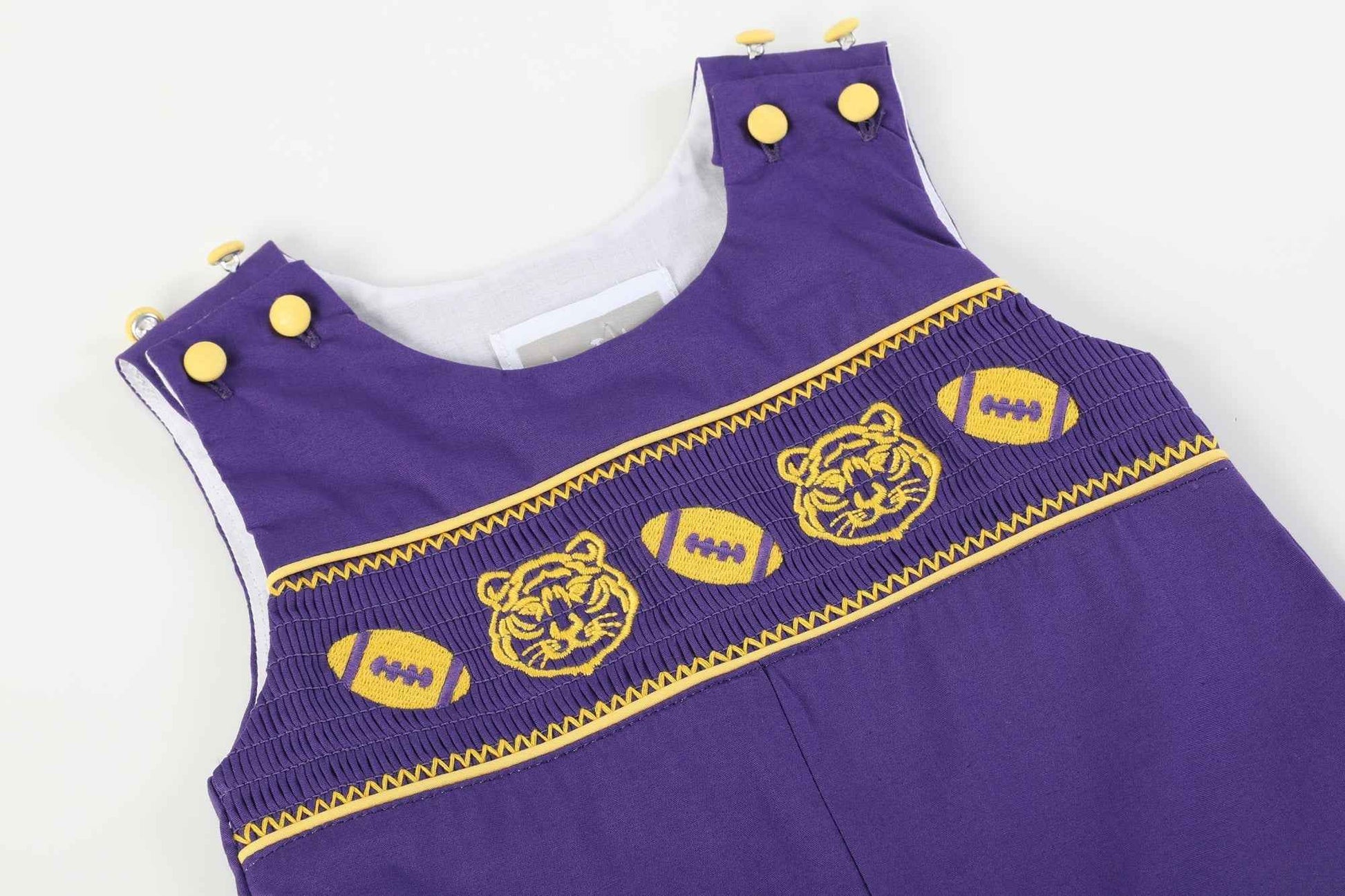 Purple and Gold Football and Tiger Smocked Overalls - Abbies Place