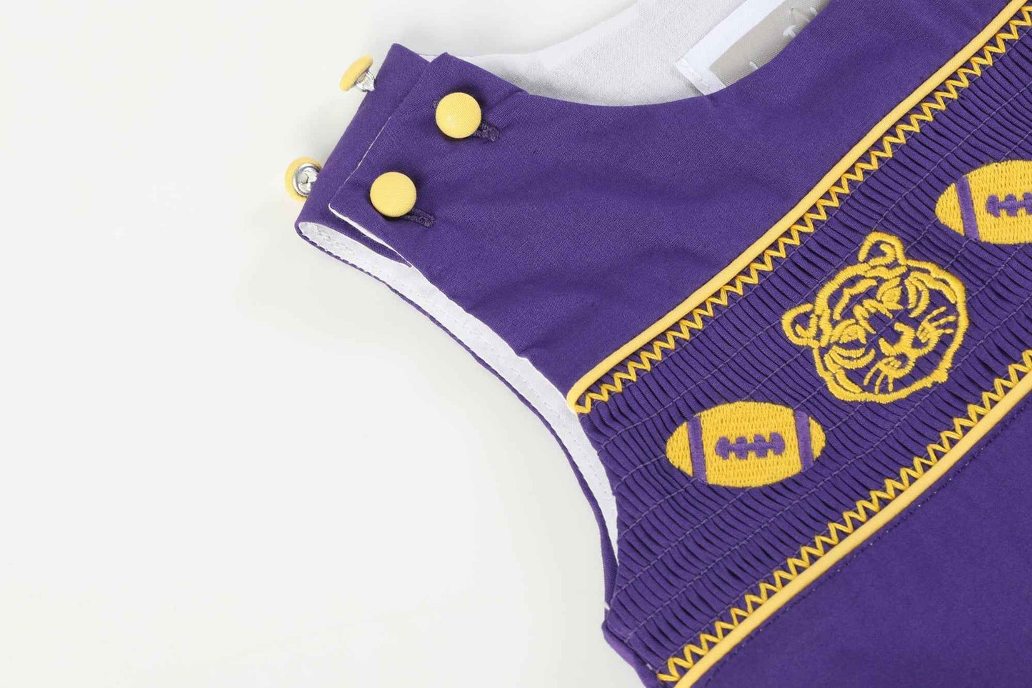 Purple and Gold Football and Tiger Smocked Overalls - Abbies Place