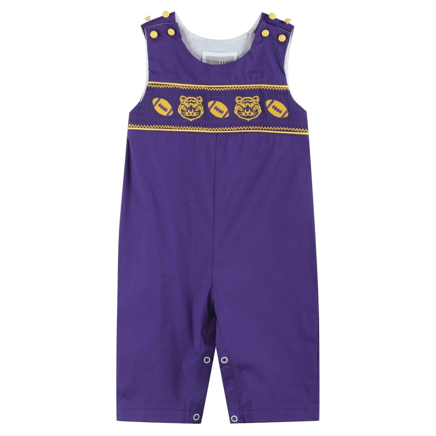Purple and Gold Football and Tiger Smocked Overalls - Abbies Place