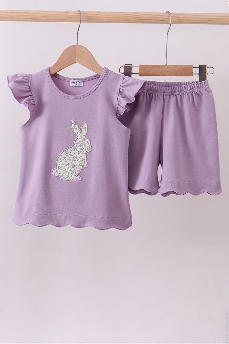 Purple bunny applique ruffle shorts set - Abbies Place