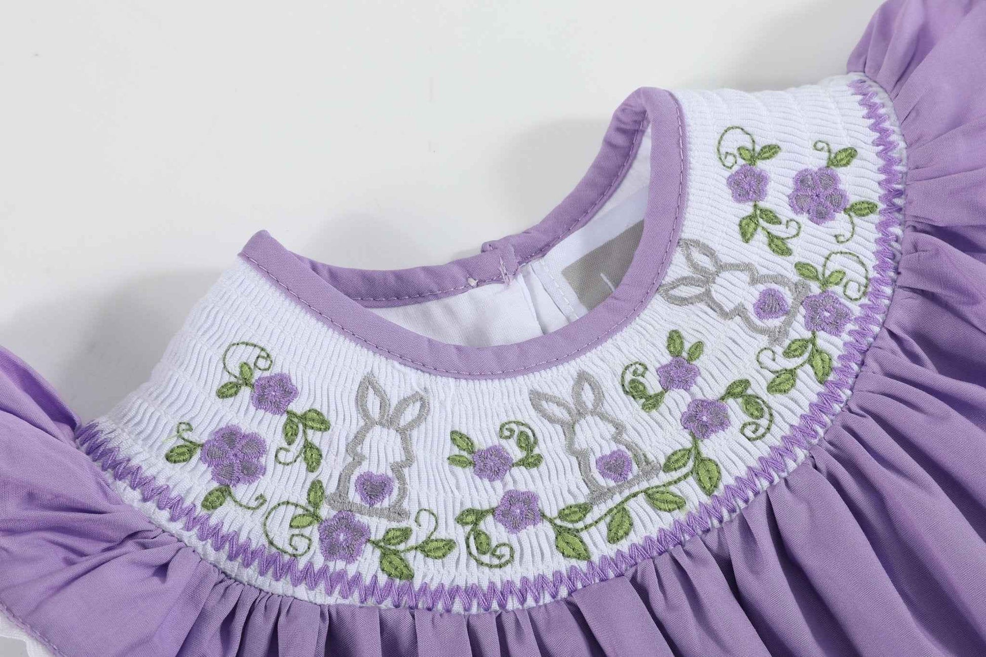 Purple Easter Bunny Smocked Flutter Romper - Abbies Place