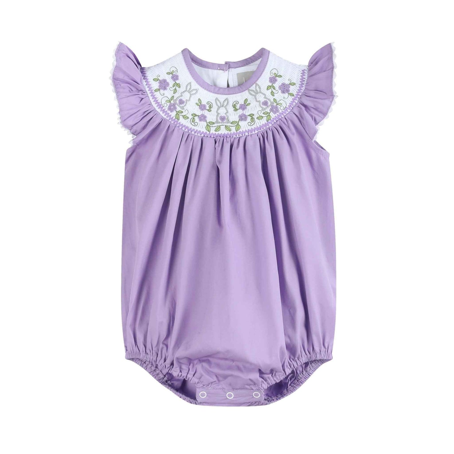 Purple Easter Bunny Smocked Flutter Romper - Abbies Place