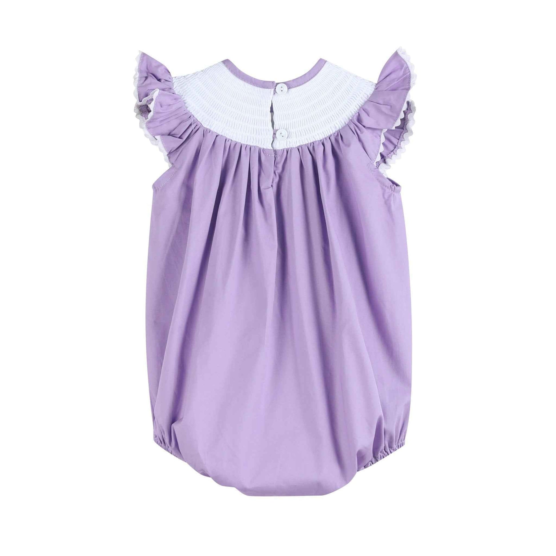 Purple Easter Bunny Smocked Flutter Romper - Abbies Place