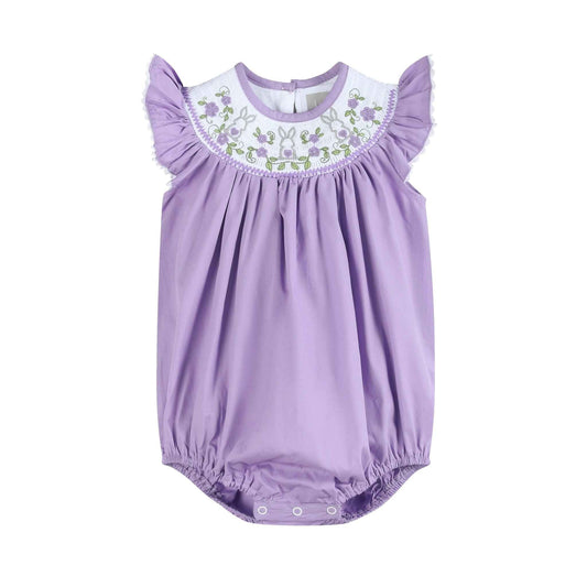 Purple Easter Bunny Smocked Flutter Romper - Abbies Place