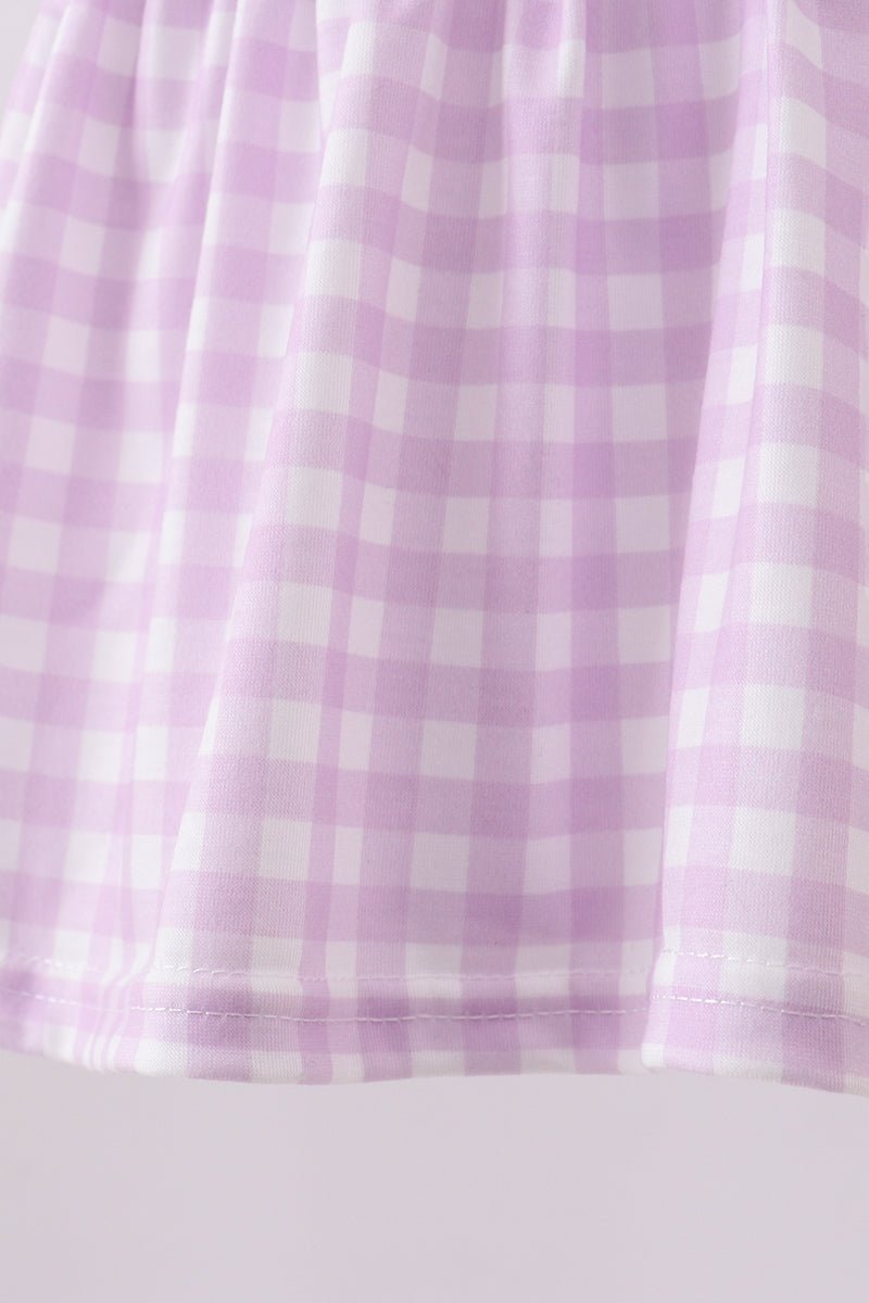 Purple floral embroidery gingham bloomer set - Abbies Place