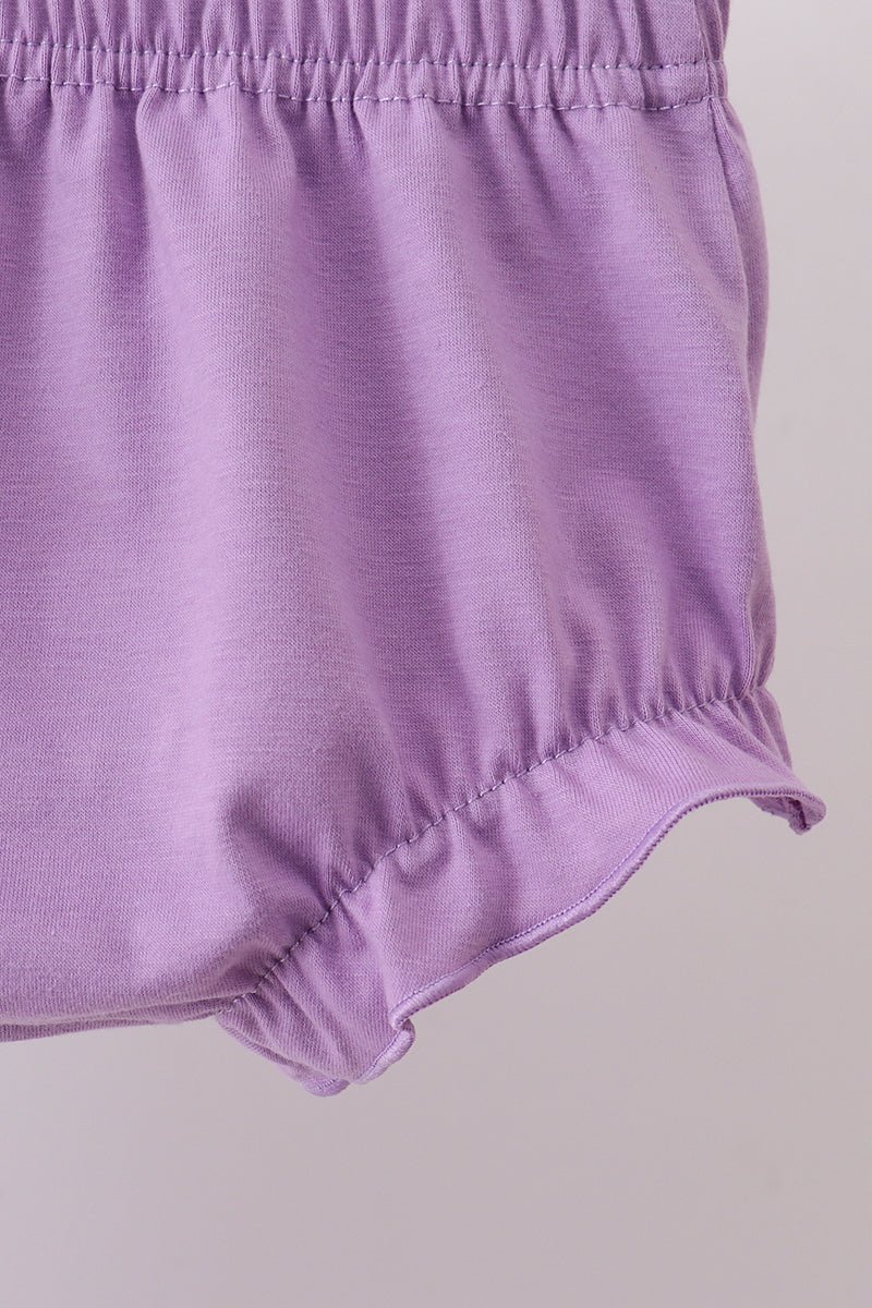Purple floral embroidery gingham bloomer set - Abbies Place