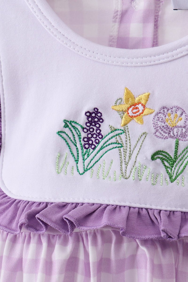 Purple floral embroidery gingham bloomer set - Abbies Place