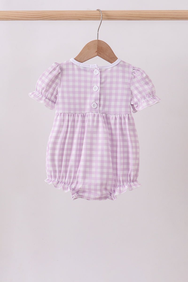 Purple floral embroidery gingham ruffle bubble - Abbies Place