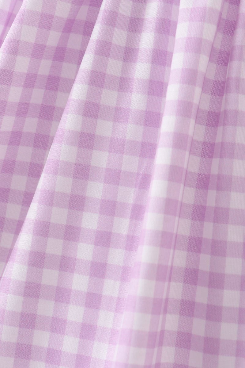 Purple floral embroidery gingham ruffle dress - Abbies Place