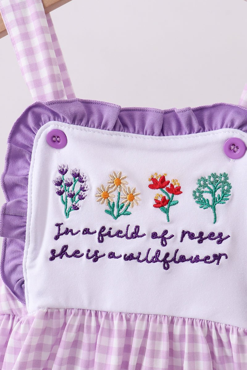 Purple floral embroidery gingham ruffle dress - Abbies Place
