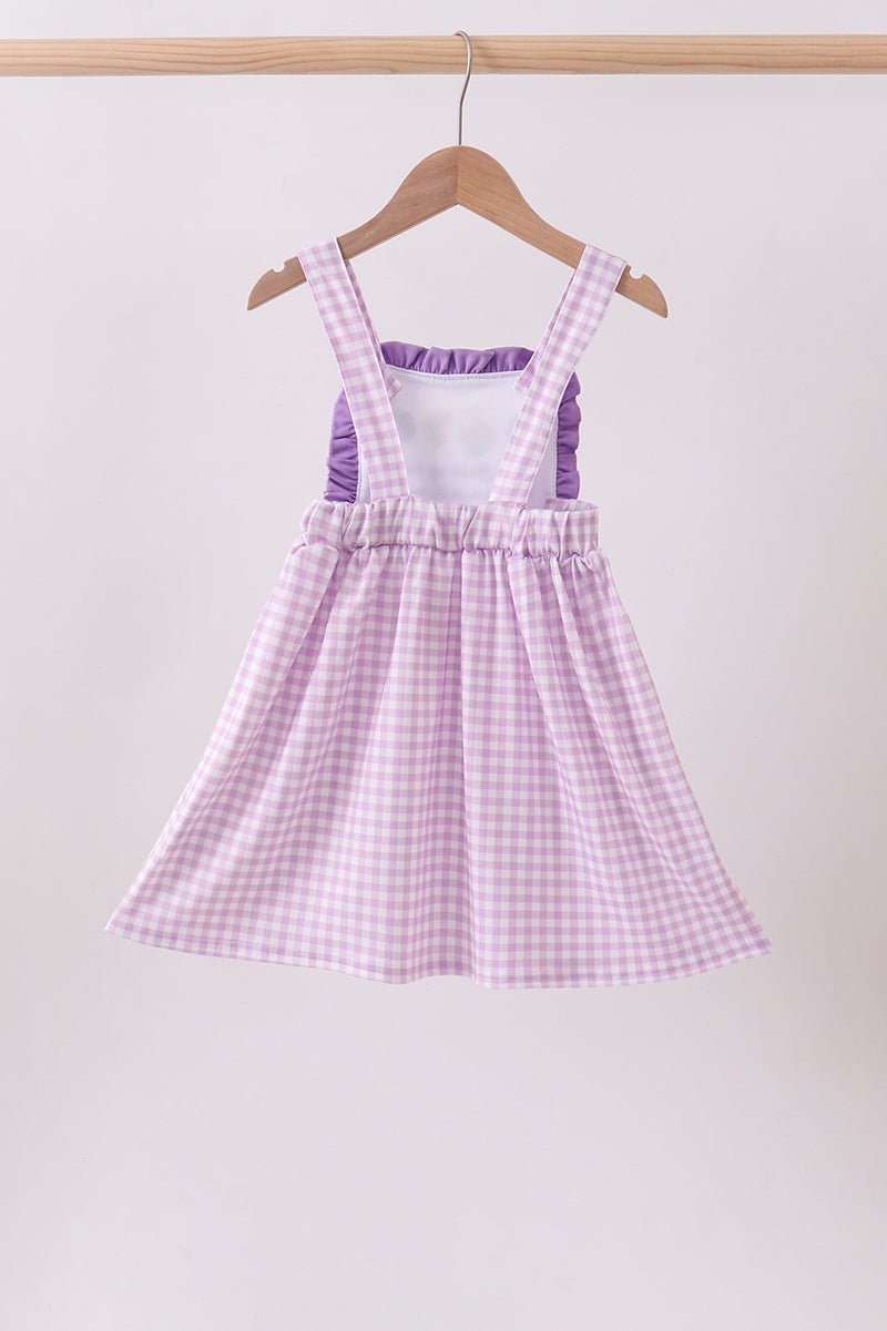Purple floral embroidery gingham ruffle dress - Abbies Place