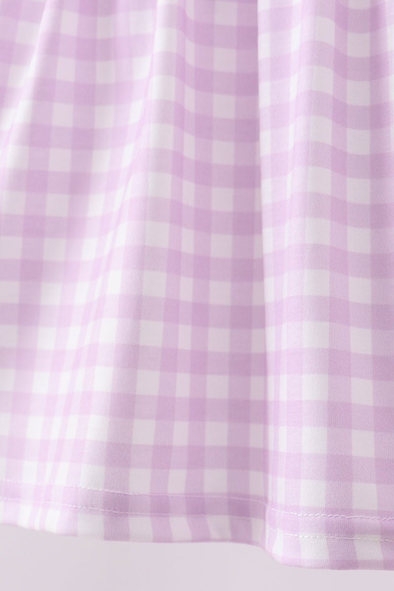 Purple floral embroidery gingham ruffle shorts set - Abbies Place