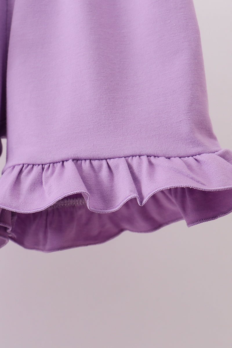 Purple floral embroidery gingham ruffle shorts set - Abbies Place