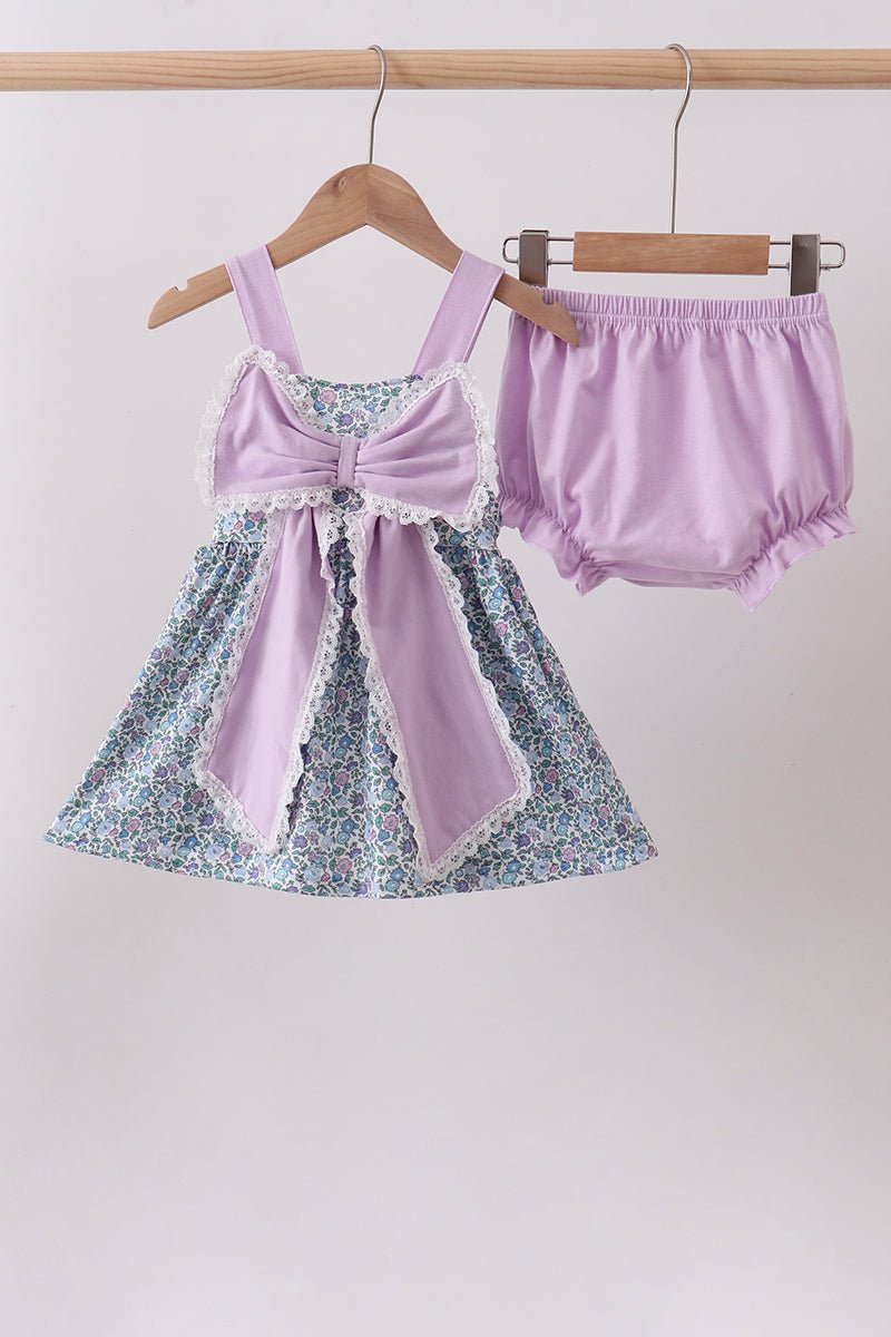 Purple floral print bow bloomer set - Abbies Place
