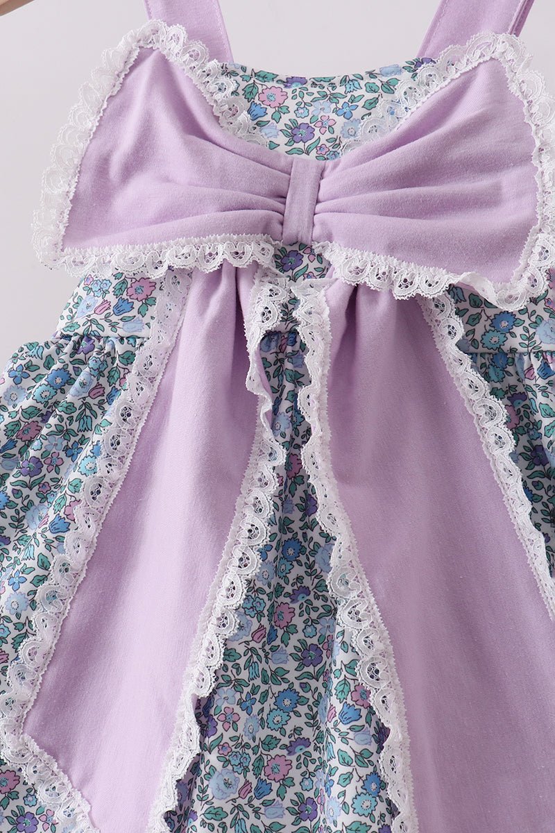 Purple floral print bow bloomer set - Abbies Place