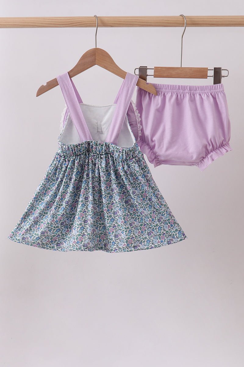 Purple floral print bow bloomer set - Abbies Place