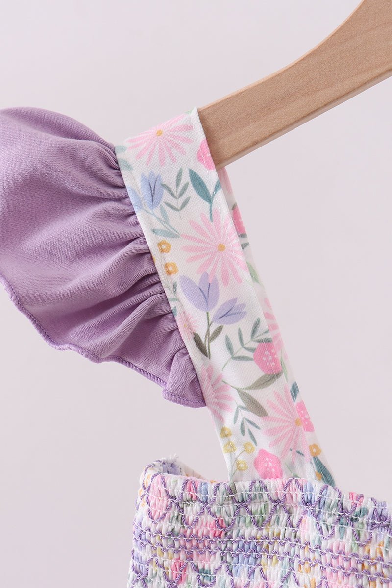 Purple floral smocked ruffle dress - Abbies Place