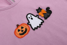 Load image into Gallery viewer, Purple Halloween Ruffle Top and Gray Skort Set
